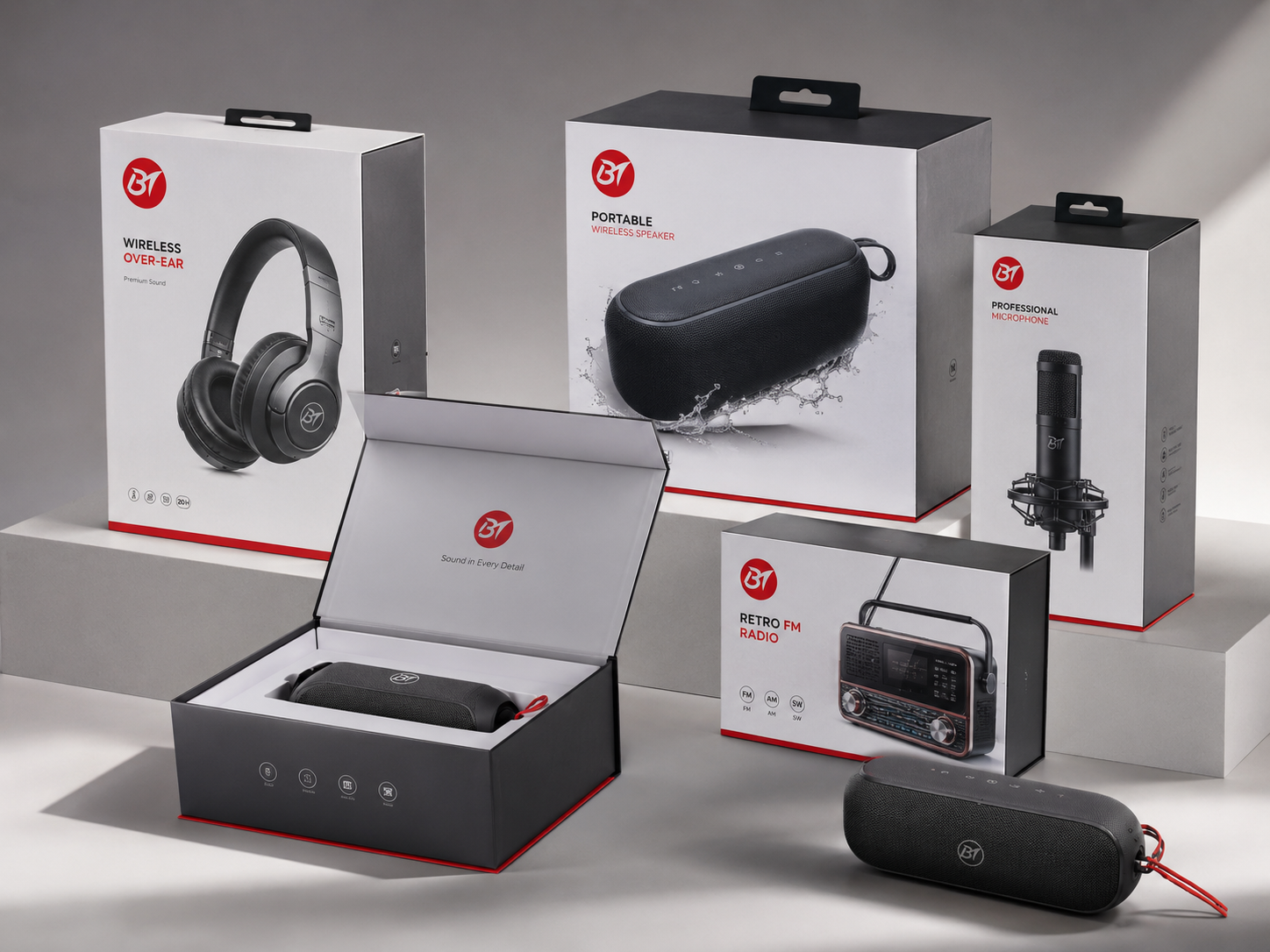 Custom retail packaging for selected audio products