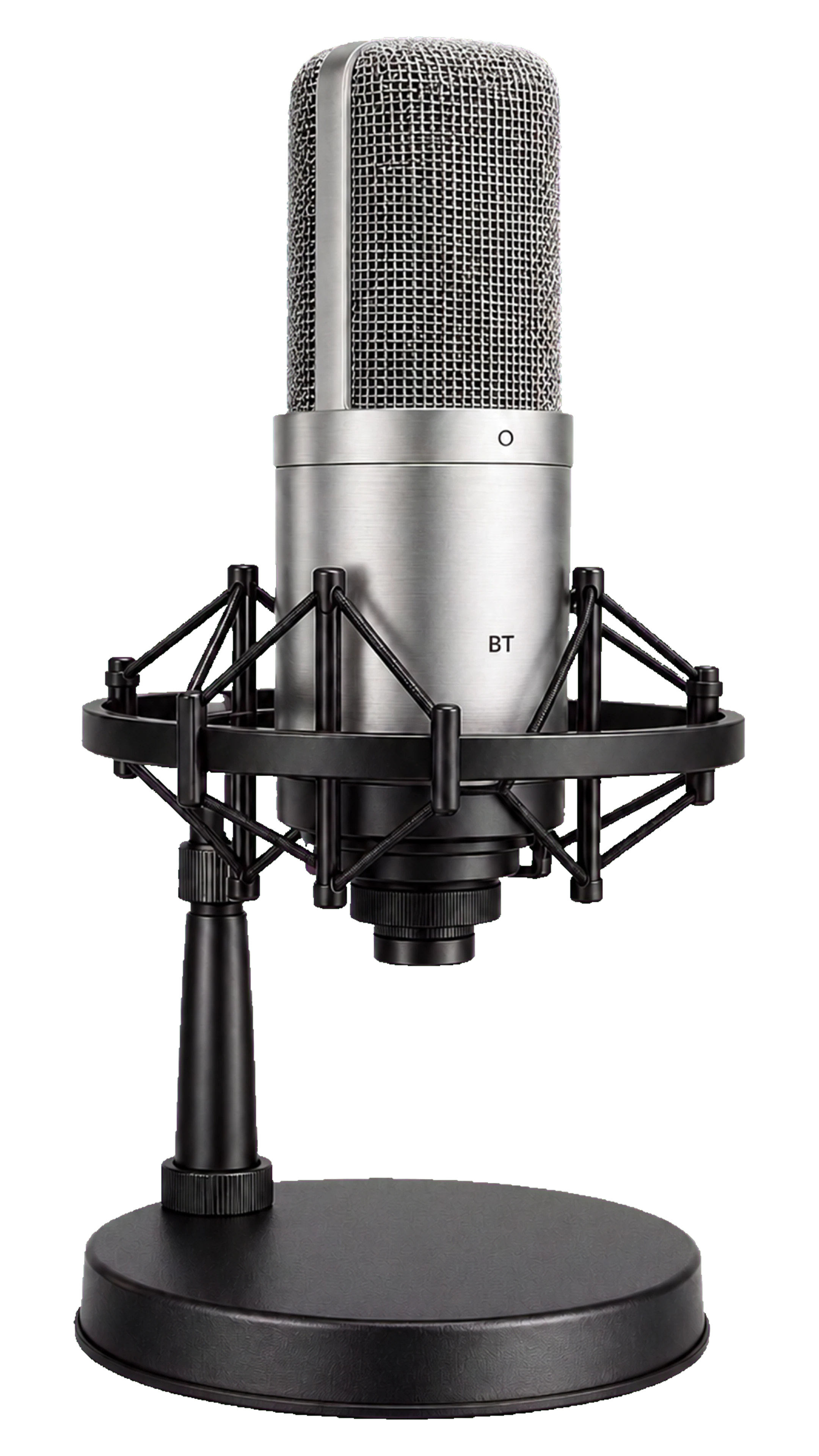 Premium silver podcast microphone with a complete weighted base