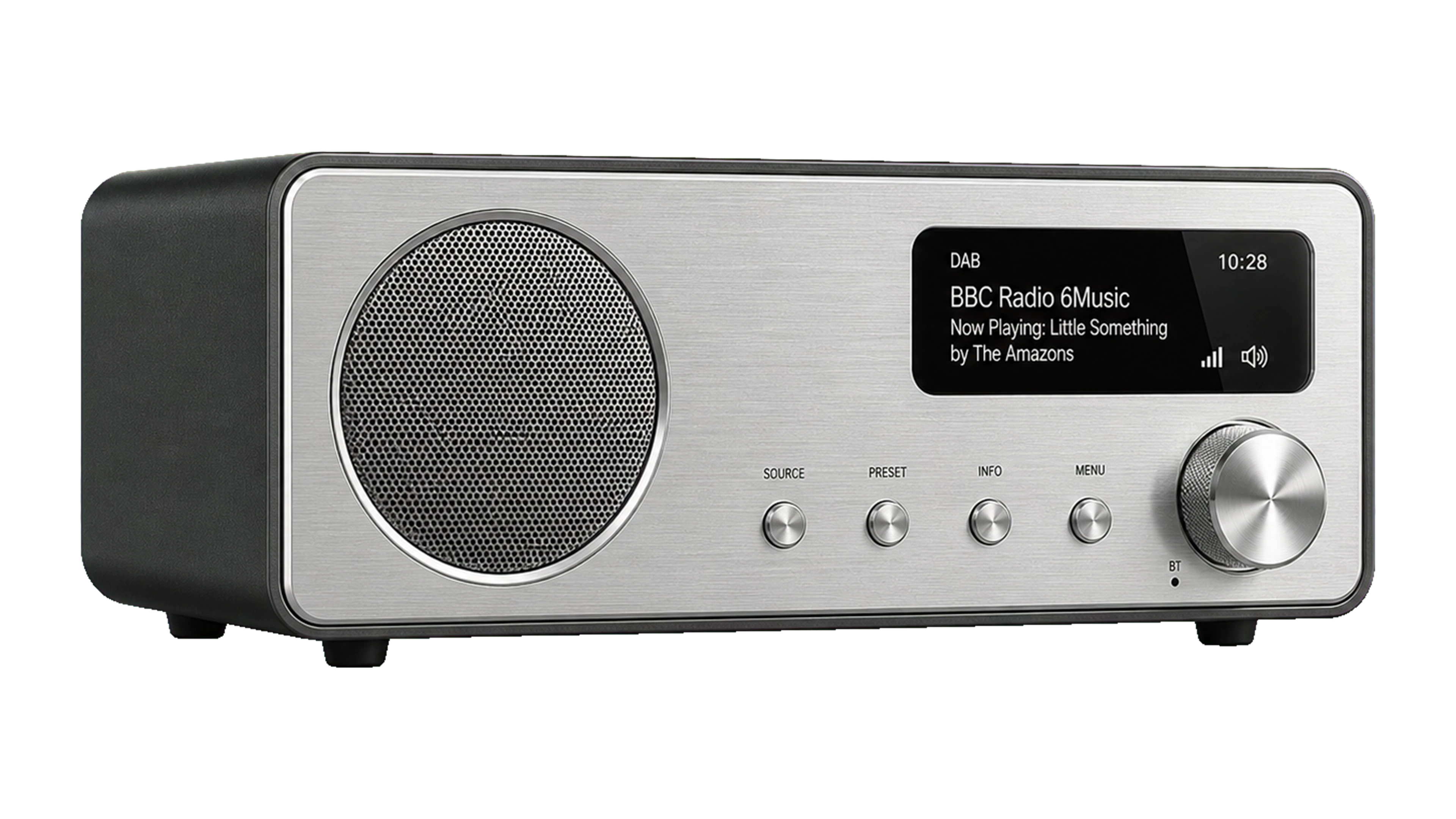 Premium brushed silver desktop radio